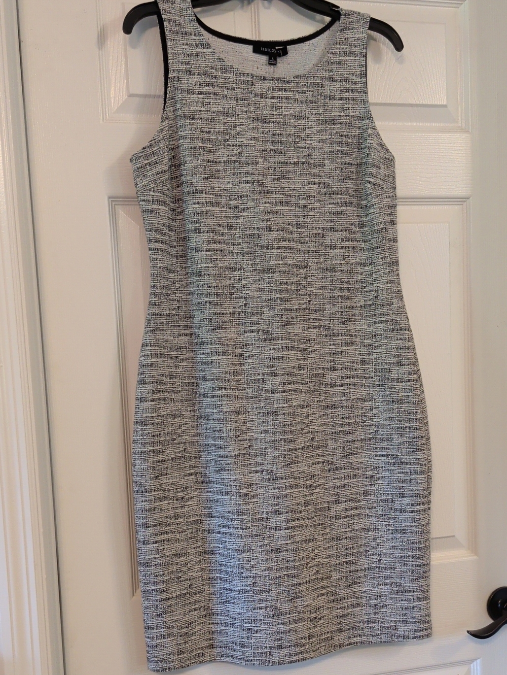Sleeveless Black and White Tweed Above The Knee Dress